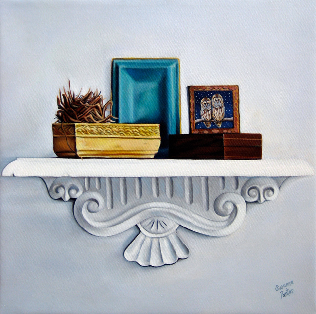 Wooden Boxes, on Shelf with Owls by Susanna Pantas